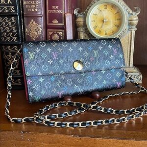 Bundle Louis Vuitton Monogram Multicolor Sarah Wallet (dust bag,chain,tassels)